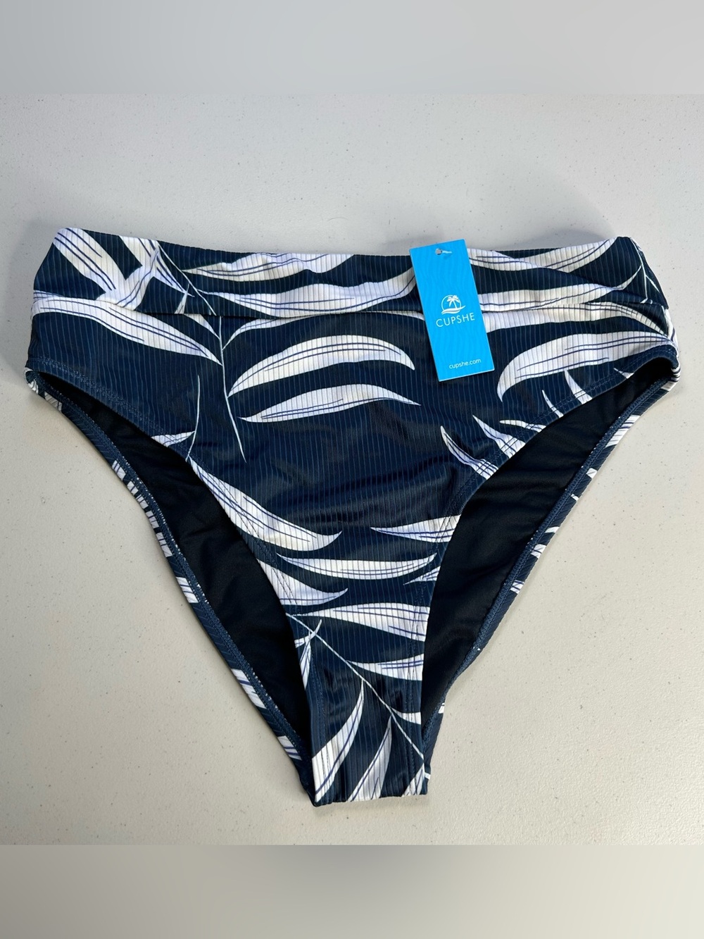 Cupshe Navy and White Leaf Print Bikini Bottoms